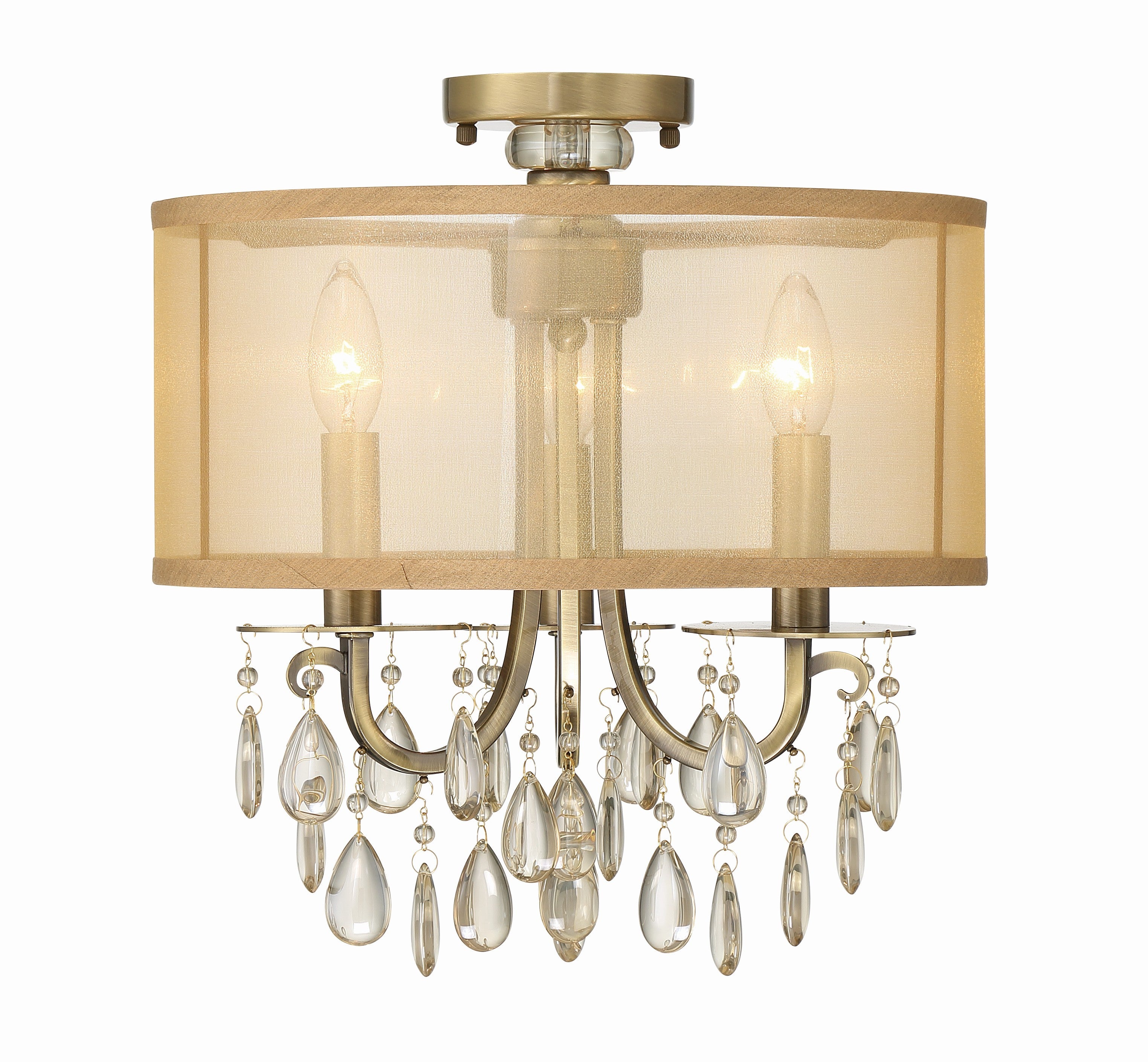 Hampton 14'' Drum Shade Antique Brass Semi Flush Mount