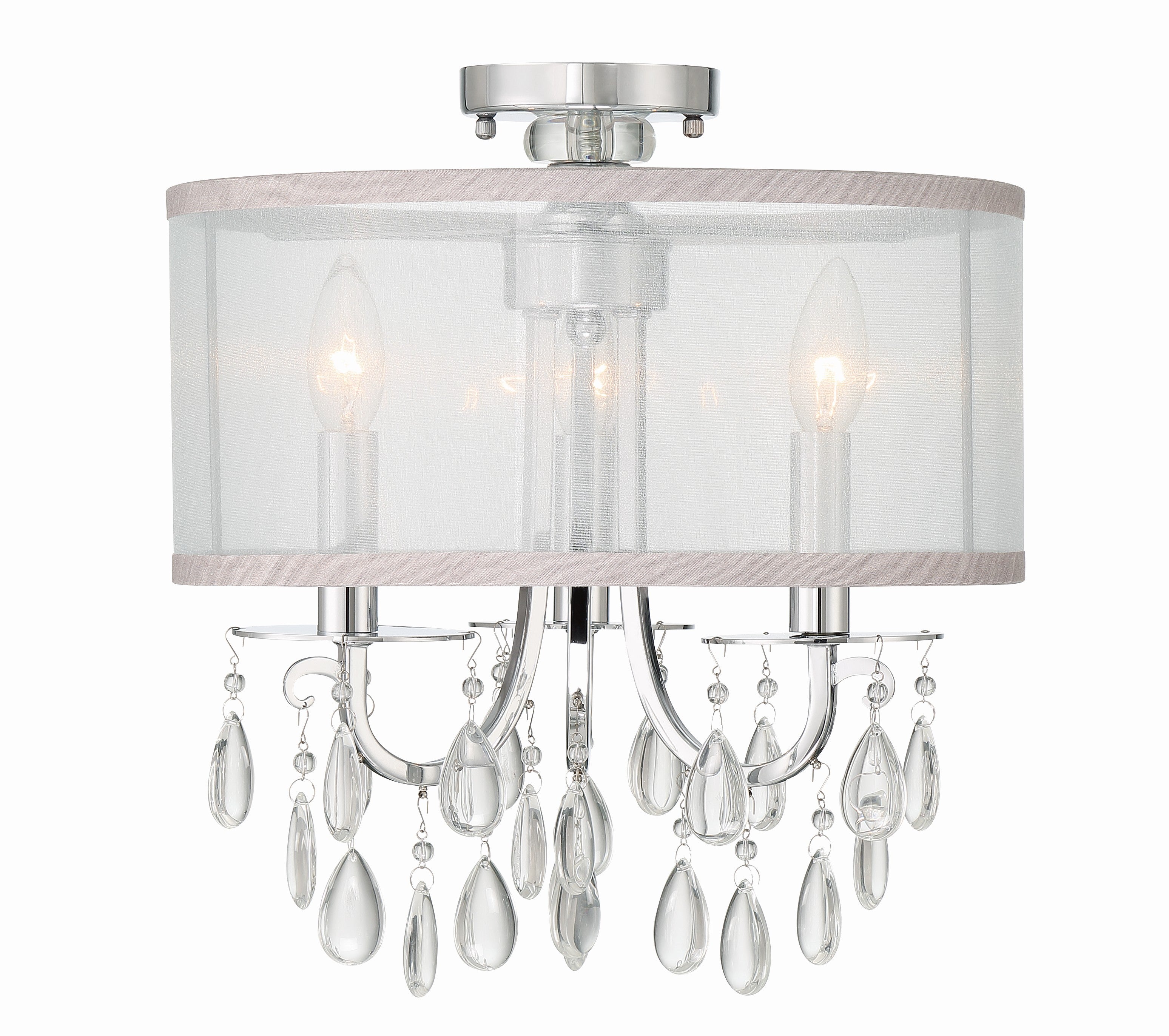 Hampton 14'' Drum Shade Polished Chrome Semi Flush Mount