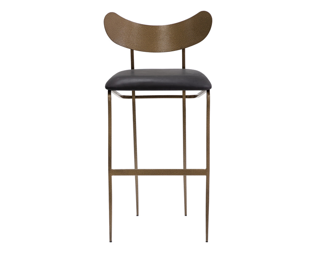Gibbons Barstool - Antique Brass - Charcoal Black Leather