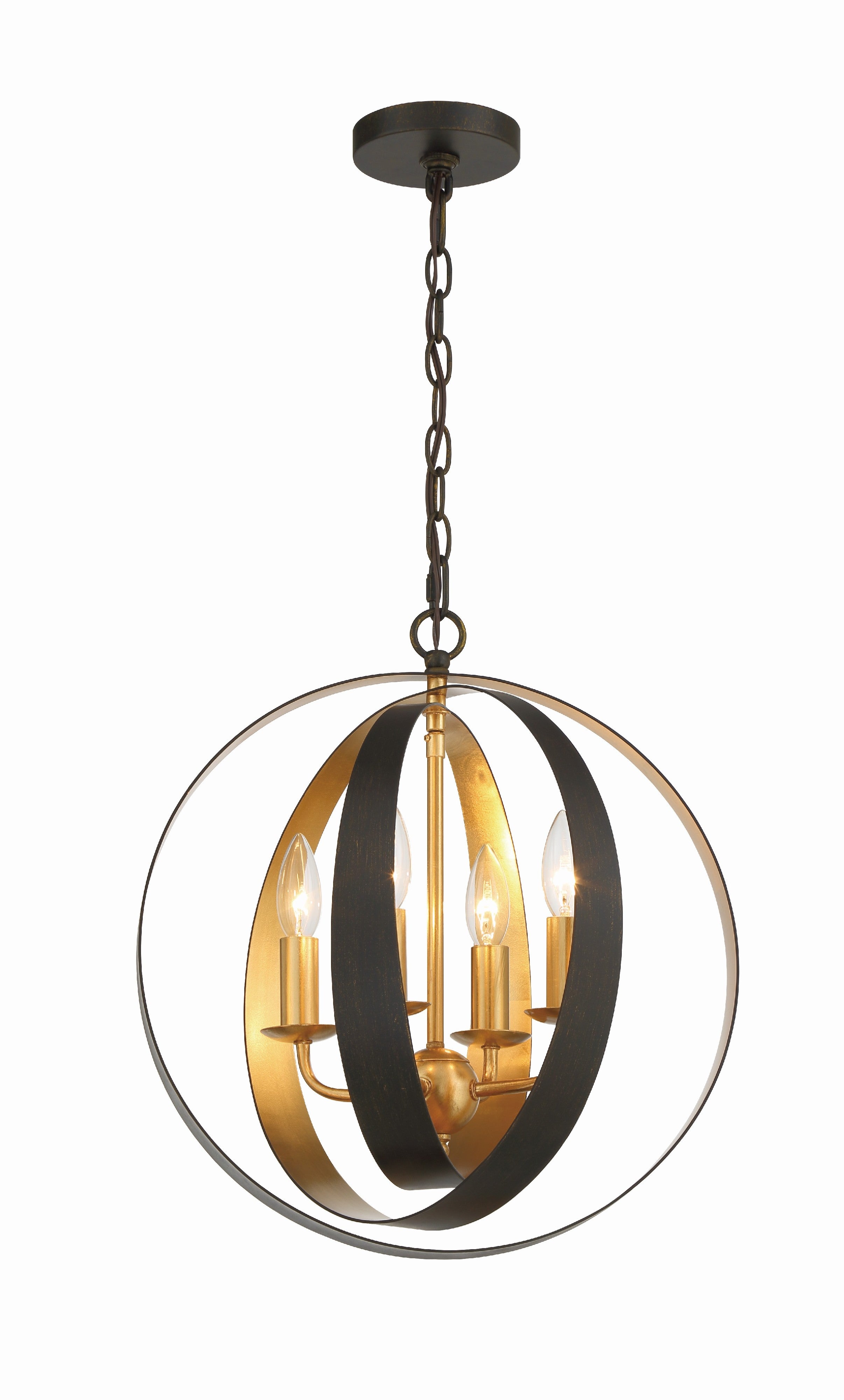 Luna 16'' English Bronze + Antique Gold Chandelier
