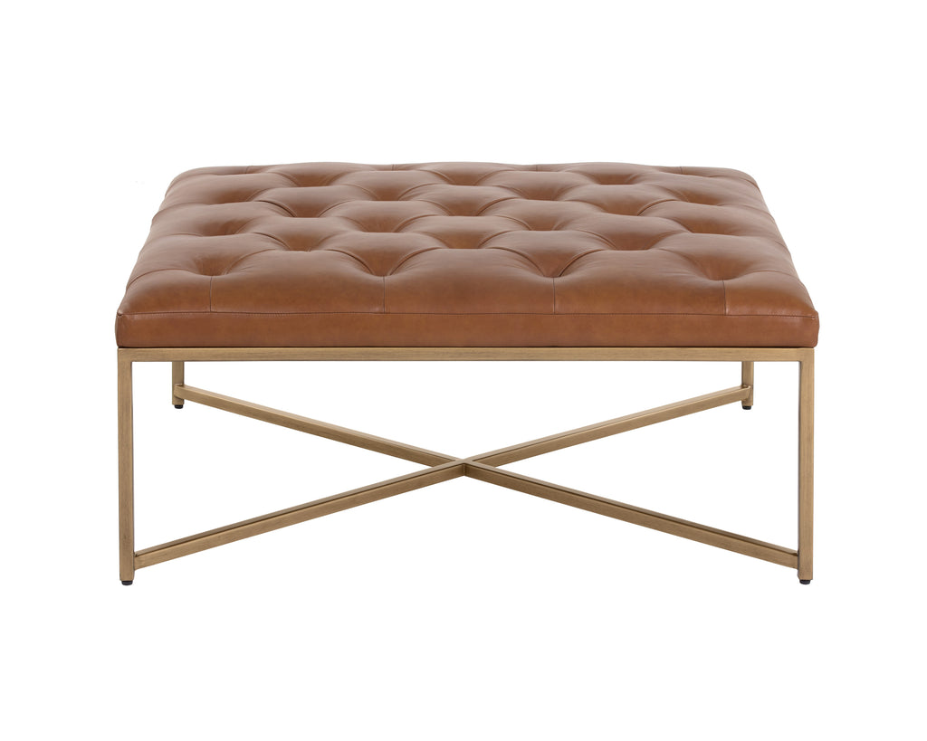 Endall Ottoman - Antique Brass - Vintage Camel Leather