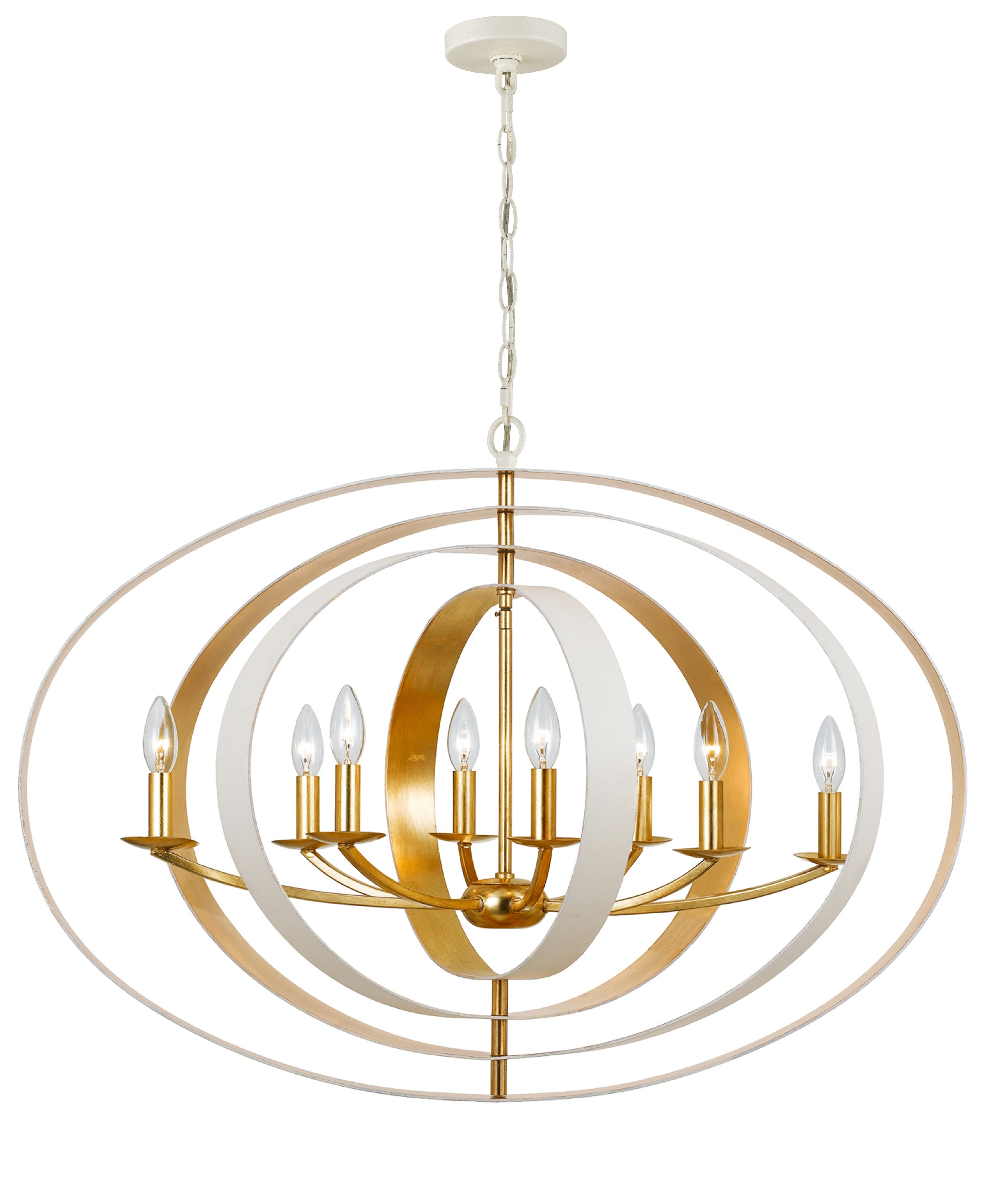 Luna 36'' Matte White + Antique Gold Oval Chandelier