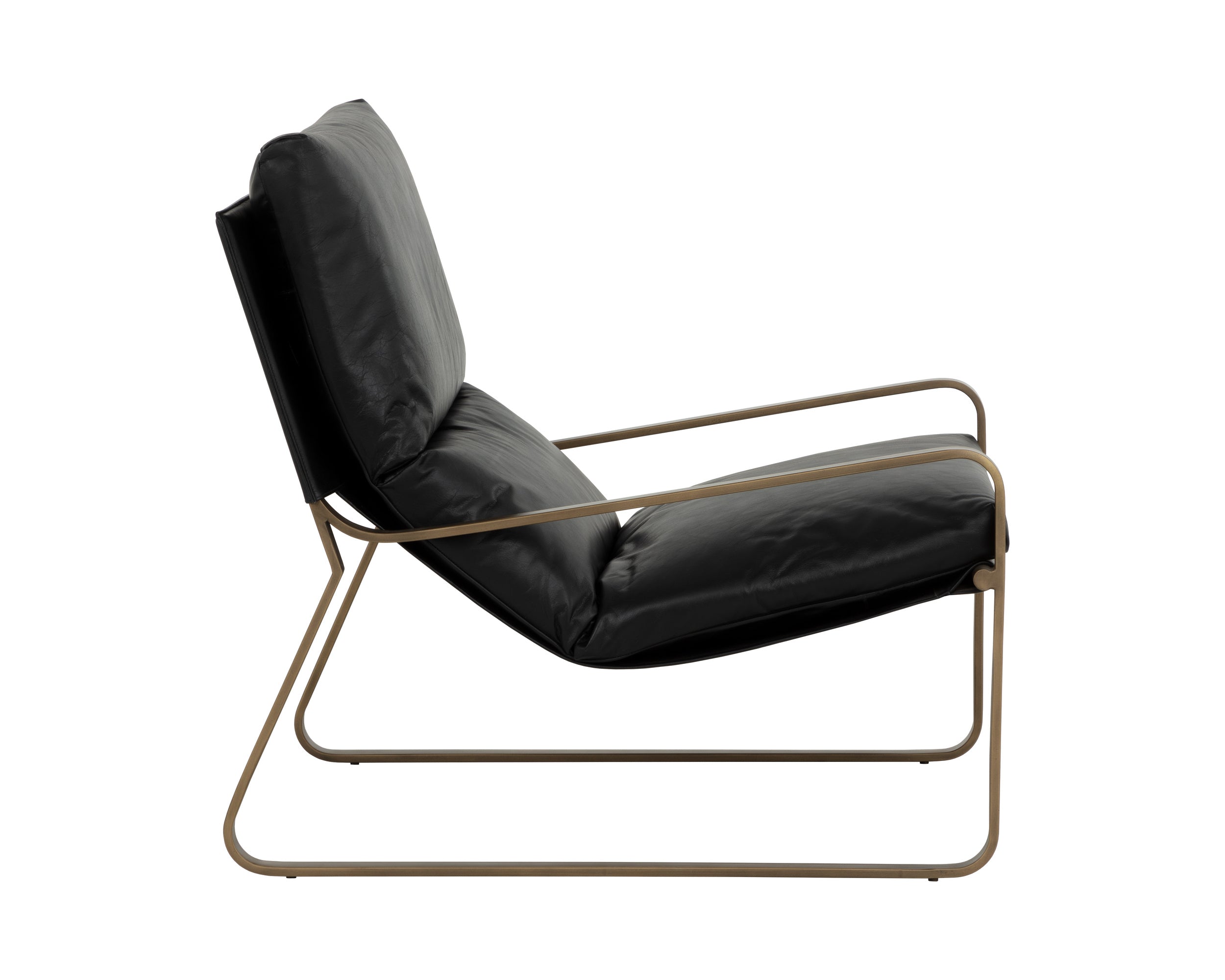 Zancor Lounge Chair - Antique Brass - Charcoal Black Leather