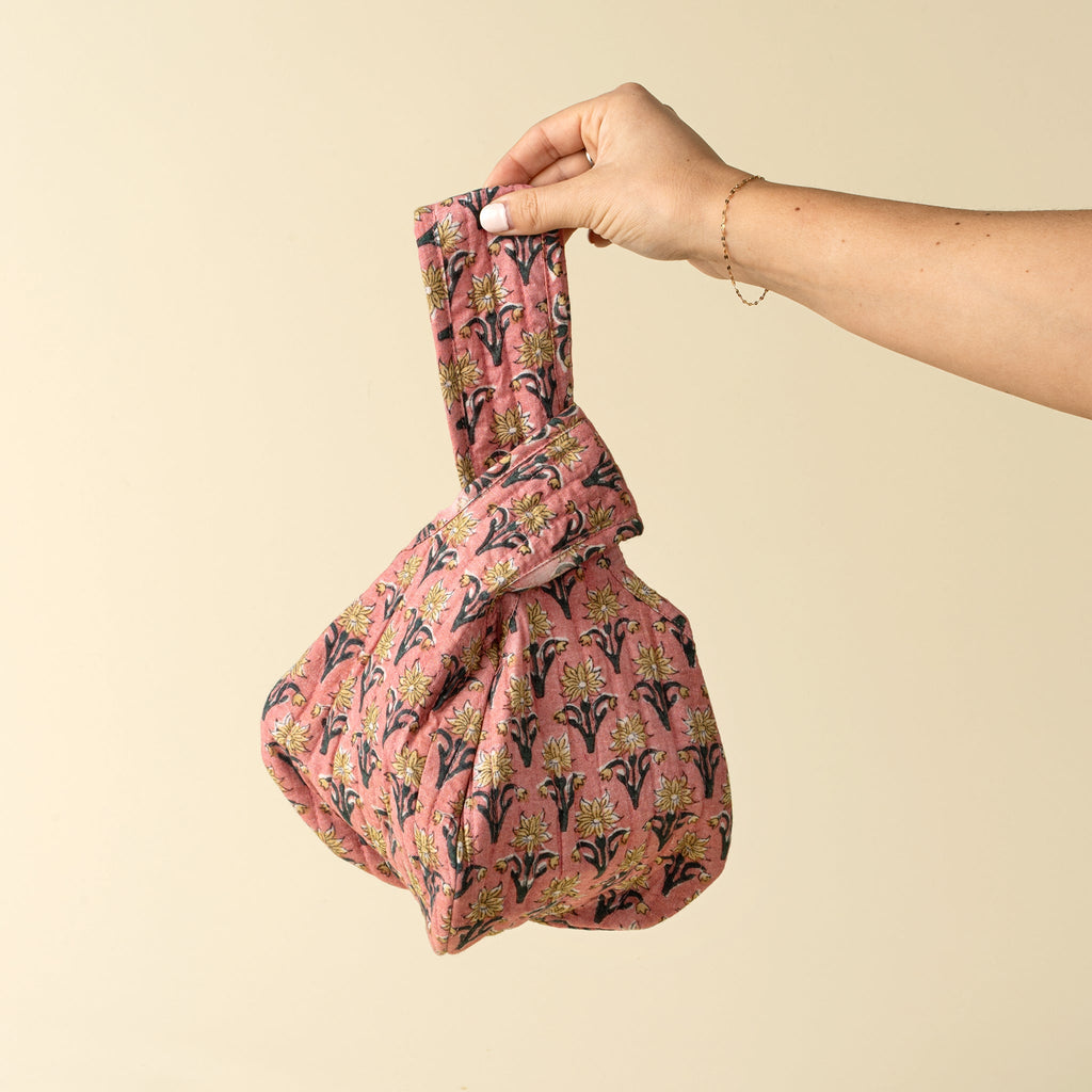 Block Print Knot Vanity Bag, Pink