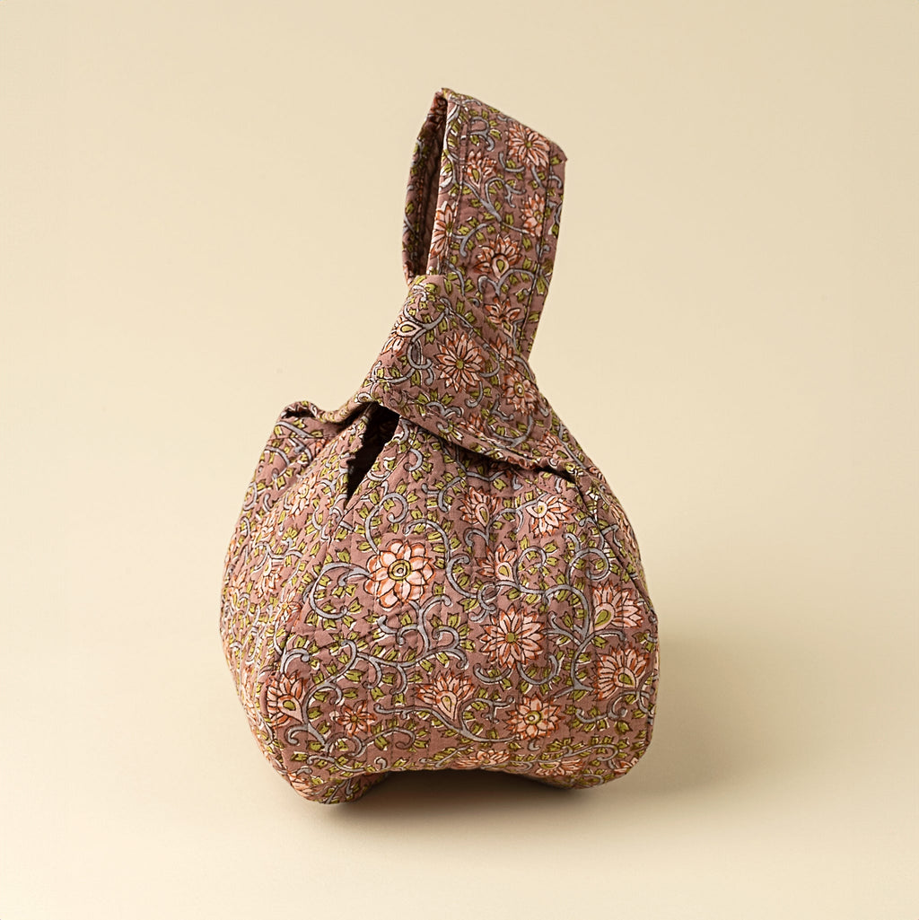 Block Print Knot Vanity Bag, Peach