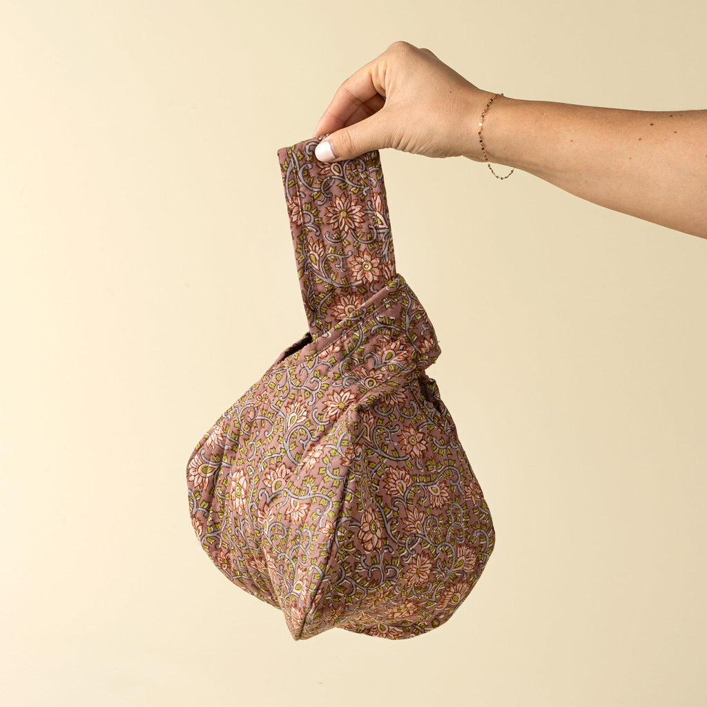 Block Print Knot Vanity Bag, Peach