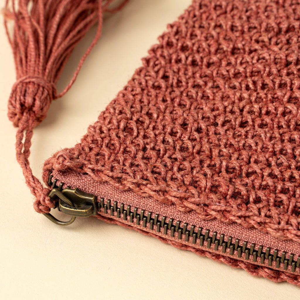 Lola Woven Jute Pouch, Pink