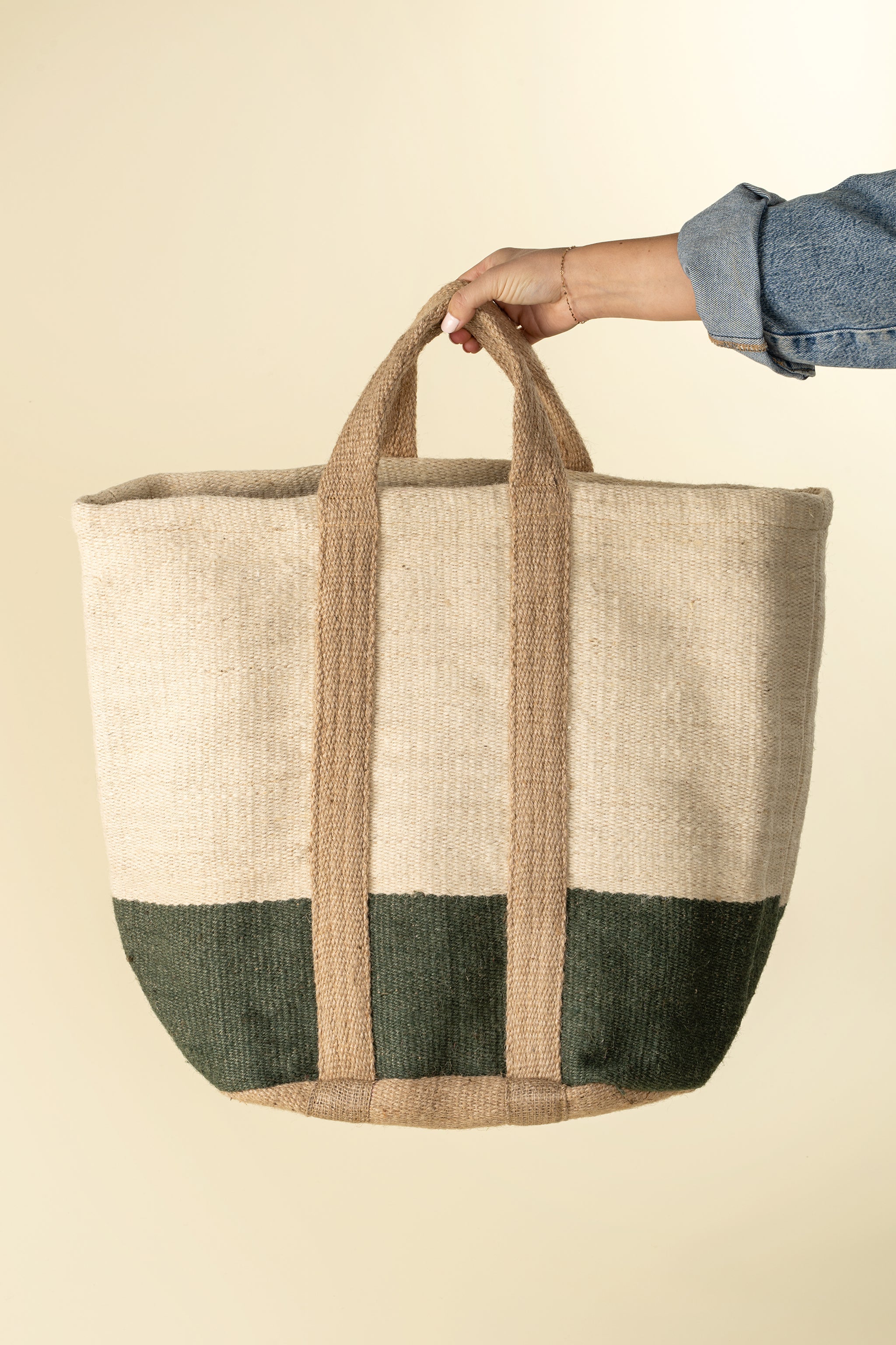 Jute Basket Bag, Green