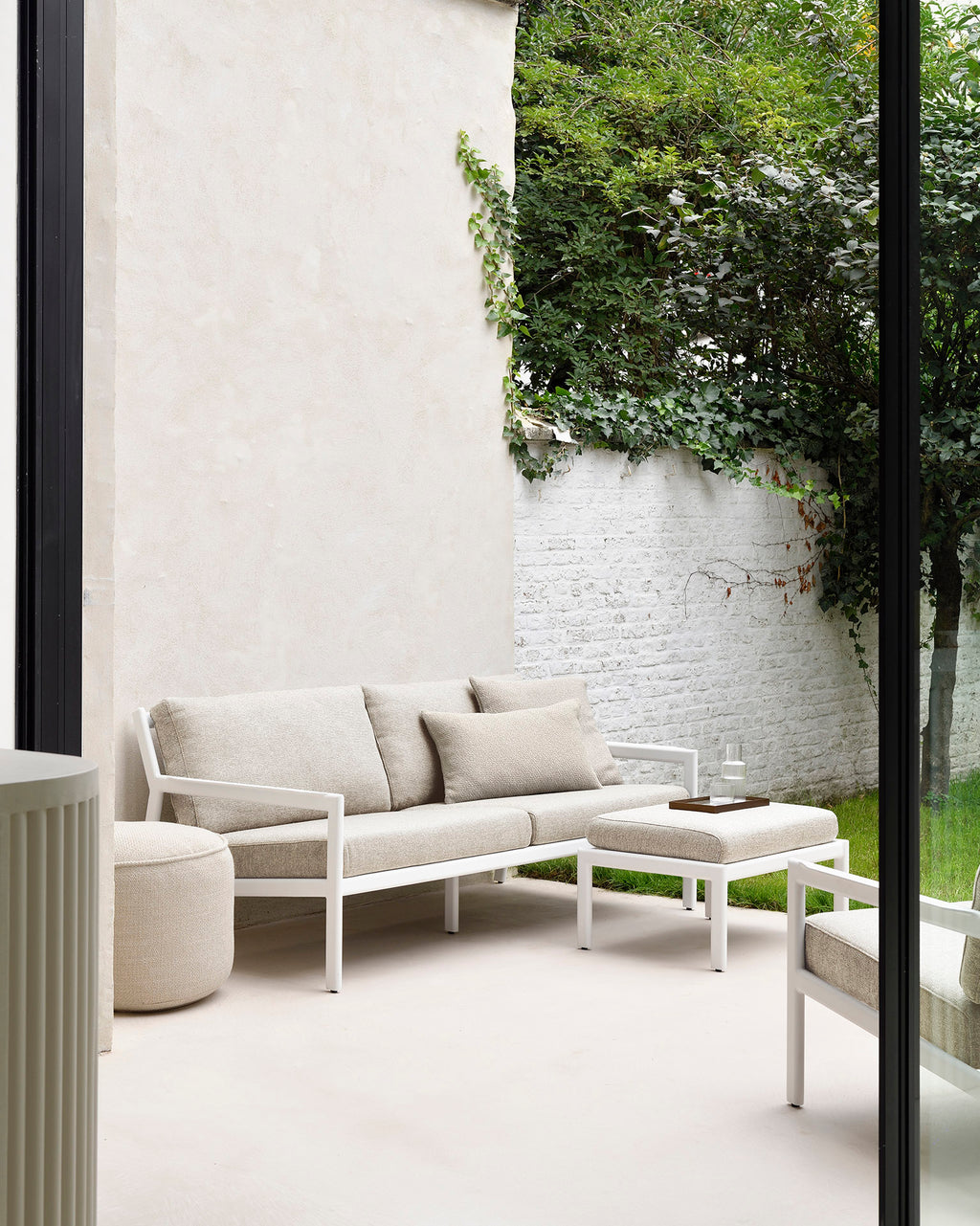 Donut Outdoor Pouf | Natural Check Fabric