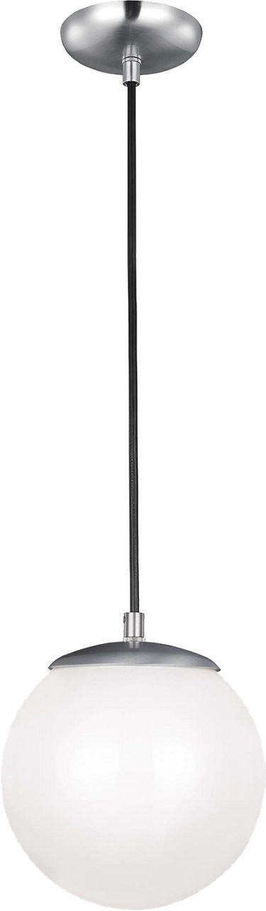 Leo Hanging Globe Small Pendant | Satin Aluminum | Smooth White Glass Bulb(s) Included