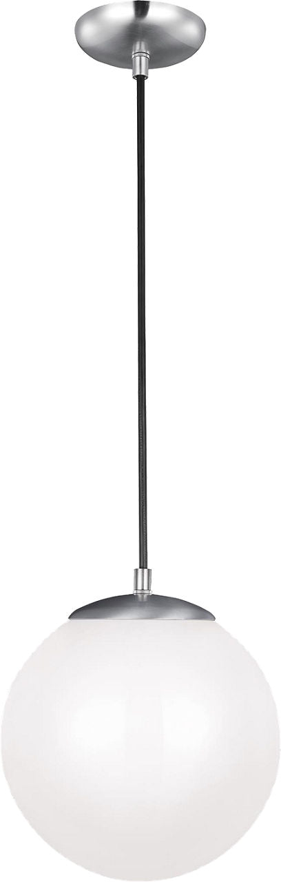 Leo Hanging Globe Medium Pendant | Satin Aluminum | Smooth White Glass Bulb(s) Not Included