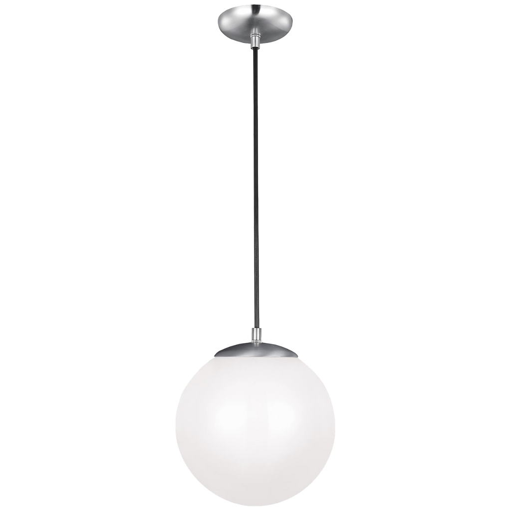 Leo Hanging Globe Medium Pendant | Satin Aluminum | Smooth White Glass Bulb(s) Not Included