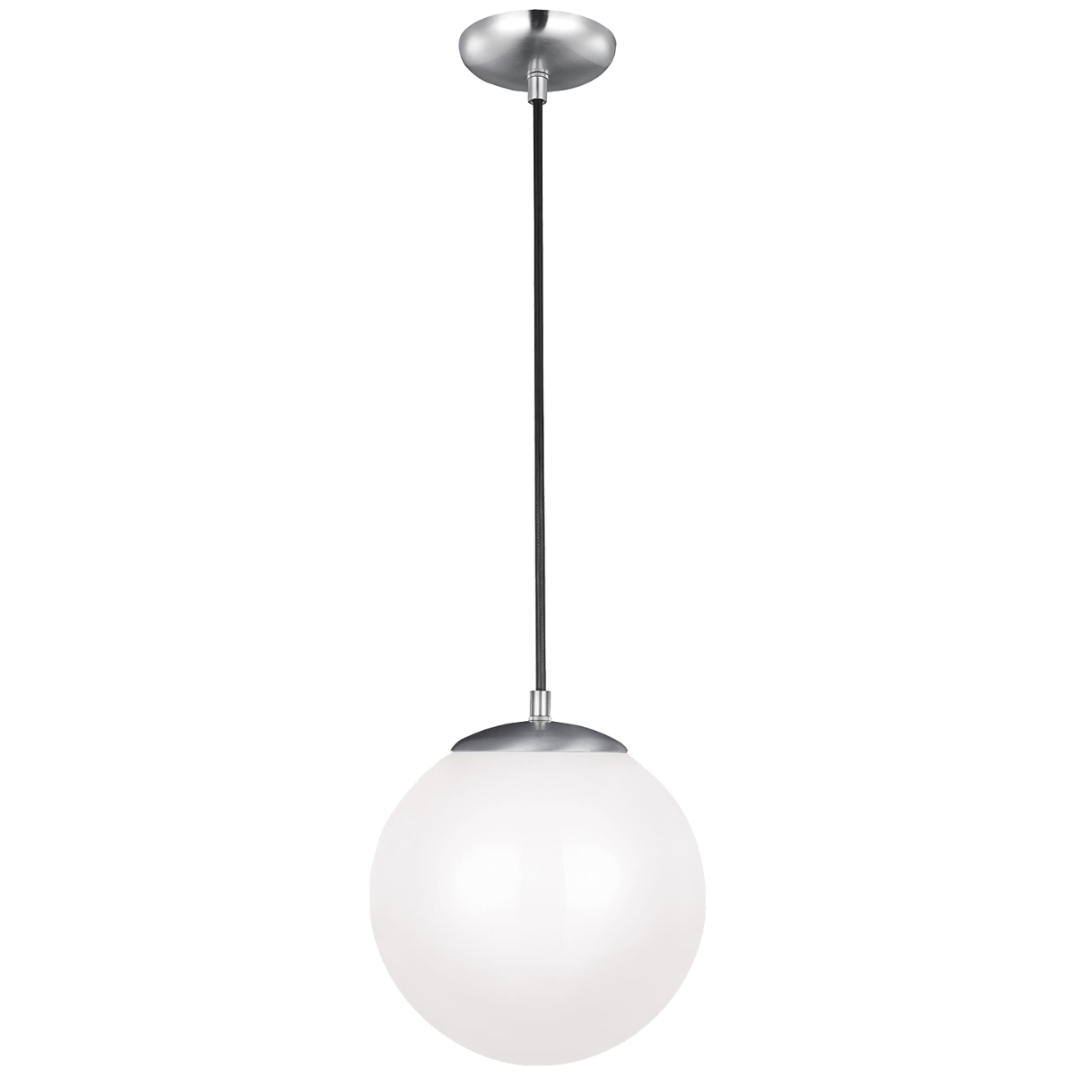 Leo Hanging Globe Medium Pendant | Satin Aluminum | Smooth White Glass Bulb(s) Included