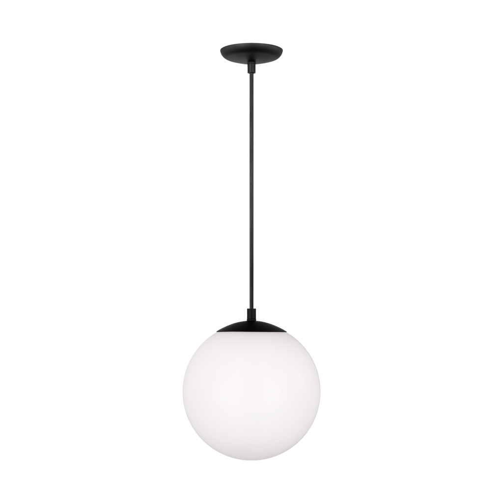 Leo Hanging Globe Medium Pendant | Midnight Black | Smooth White Glass Bulb(s) Included