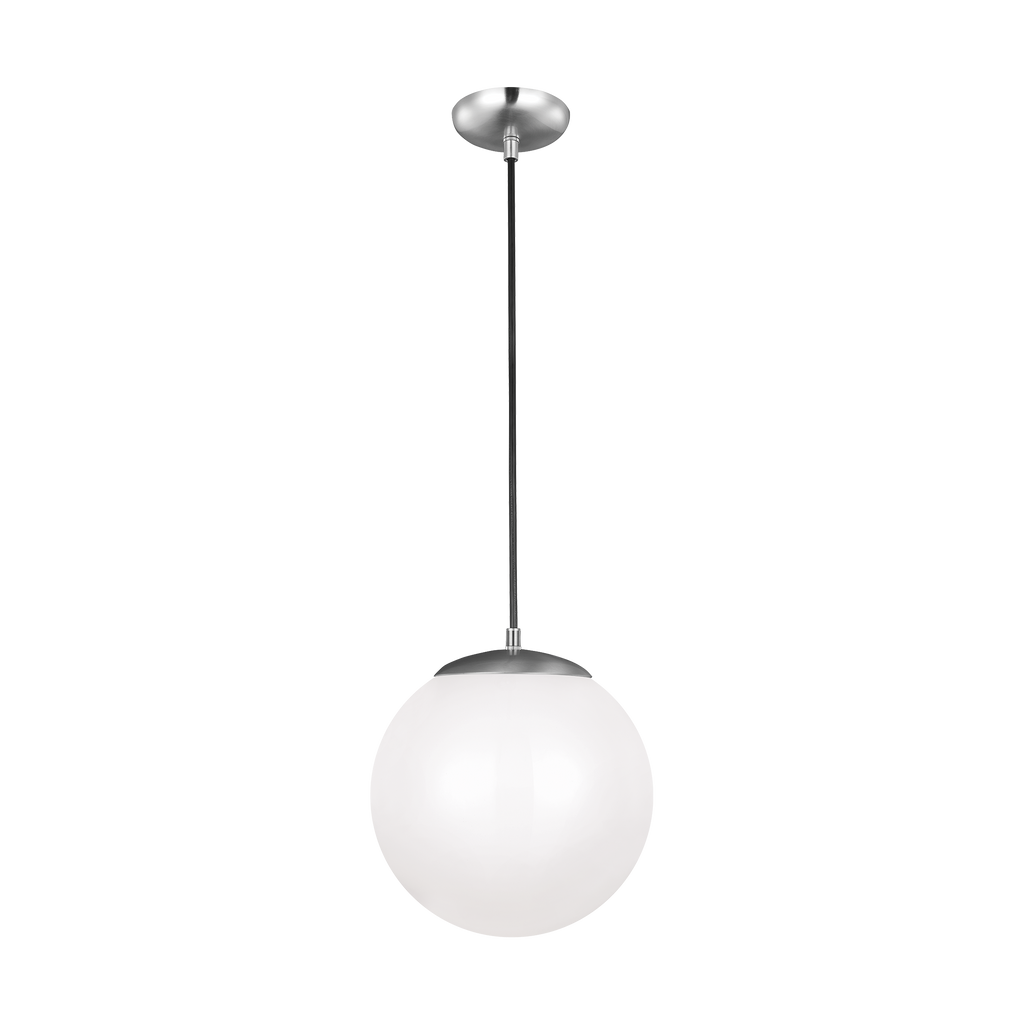Leo Hanging Globe Large Pendant | Satin Aluminum | Smooth White Glass Dedicated LED