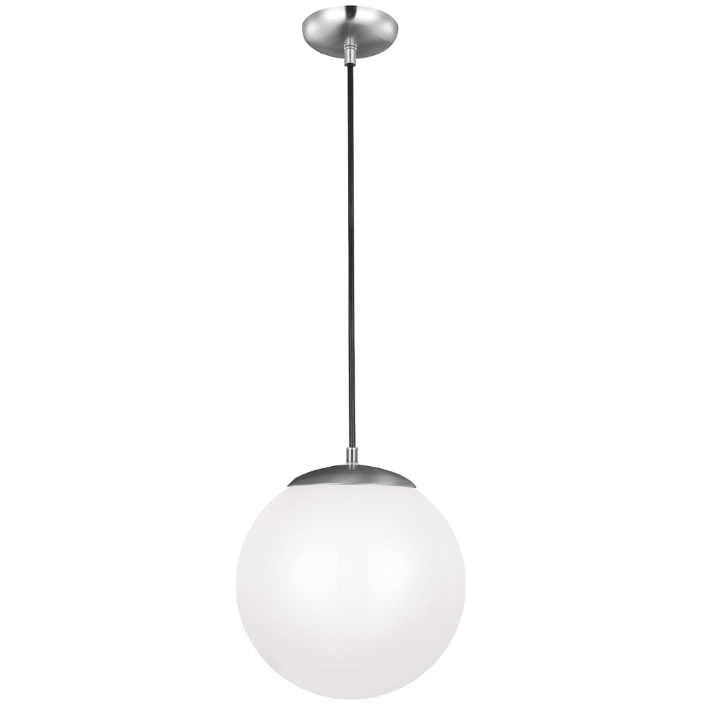 Leo Hanging Globe Large Pendant | Satin Aluminum | Smooth White Glass Bulb(s) Included