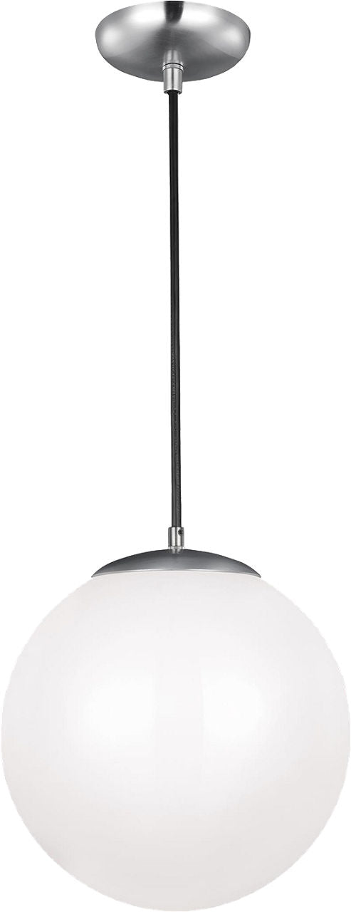 Leo Hanging Globe XL Pendant | Satin Aluminum | Smooth White Glass Bulb(s) Not Included