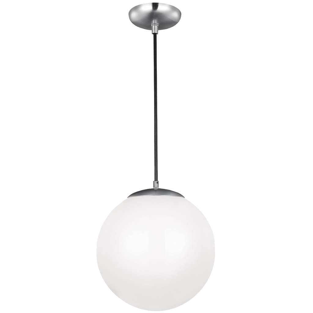 Leo Hanging Globe XL Pendant | Satin Aluminum | Smooth White Glass Bulb(s) Not Included
