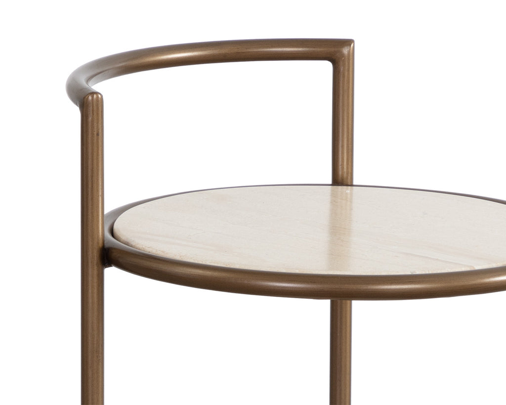 Parga End Table - Rustic Bronze - Travertine Look - Natural