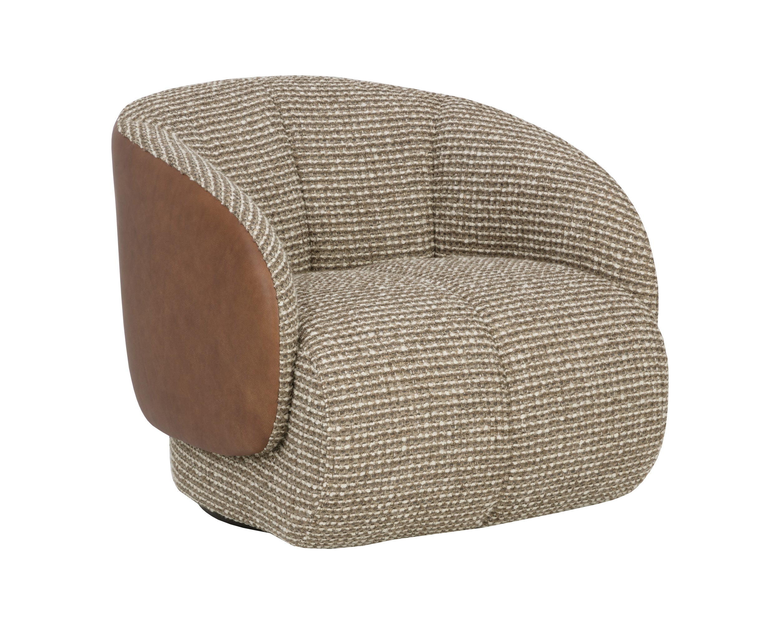 Camie Swivel Lounge Chair - Torched Meringue / Cognac Leather