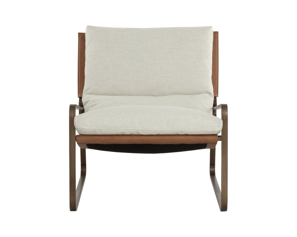 Zancor Lounge Chair - Antique Brass - Geralt Linen / Tan Leather