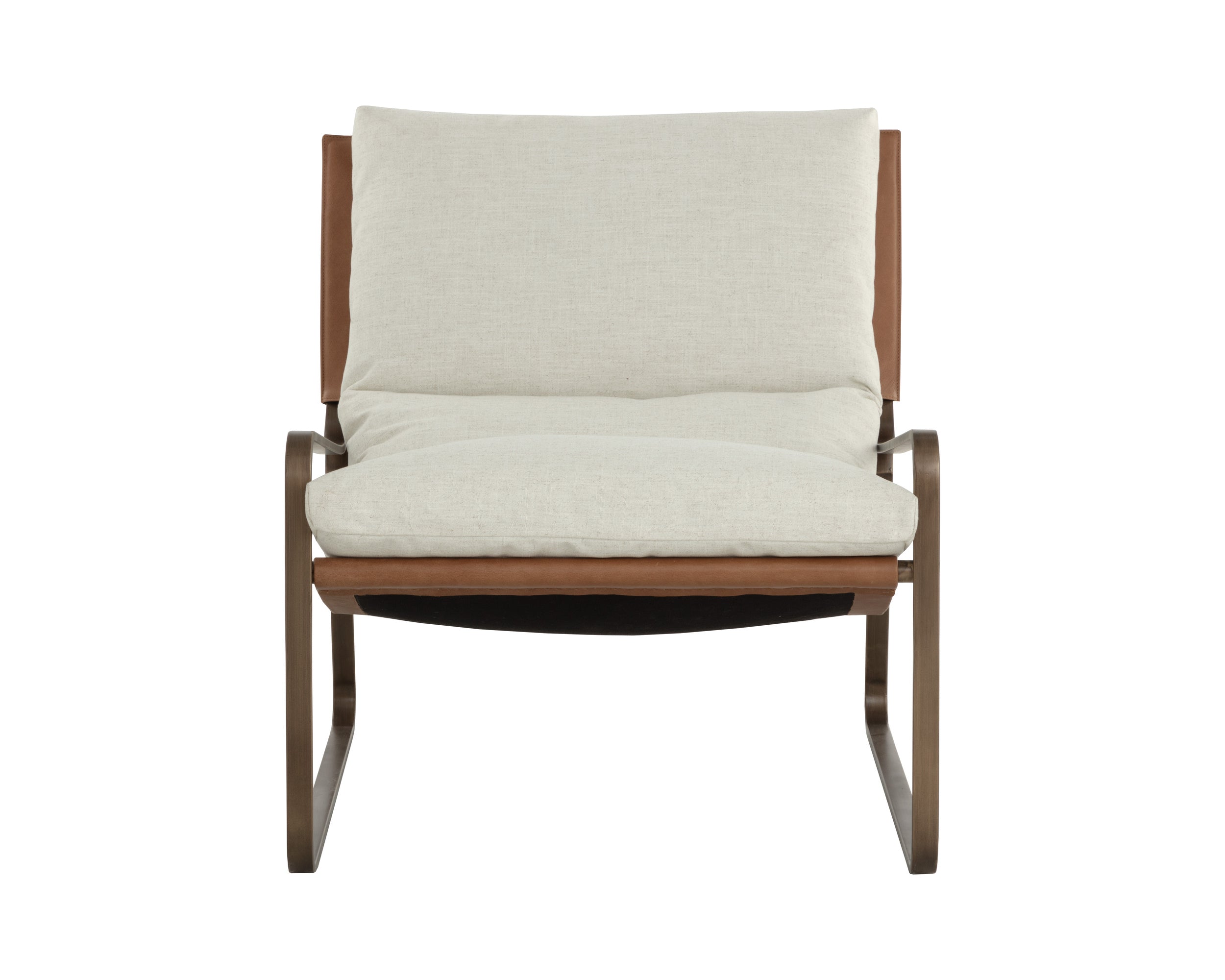 Zancor Lounge Chair - Antique Brass - Geralt Linen / Tan Leather