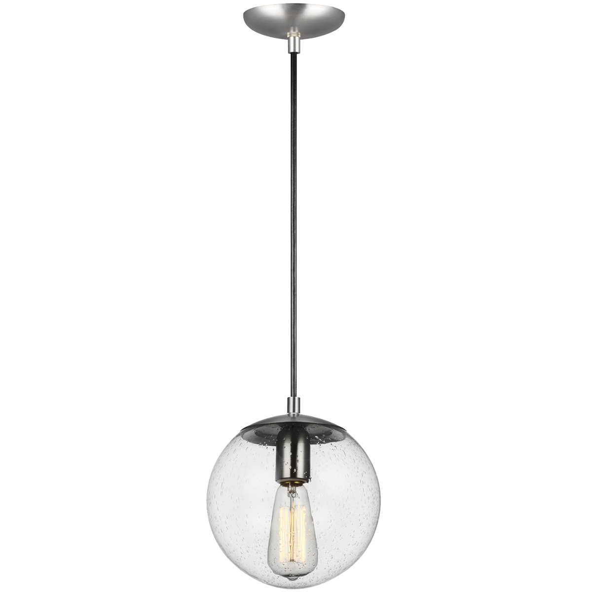 Leo Hanging Globe Small Pendant | Satin Aluminum | Clear Seeded Glass Bulb(s) Not Included