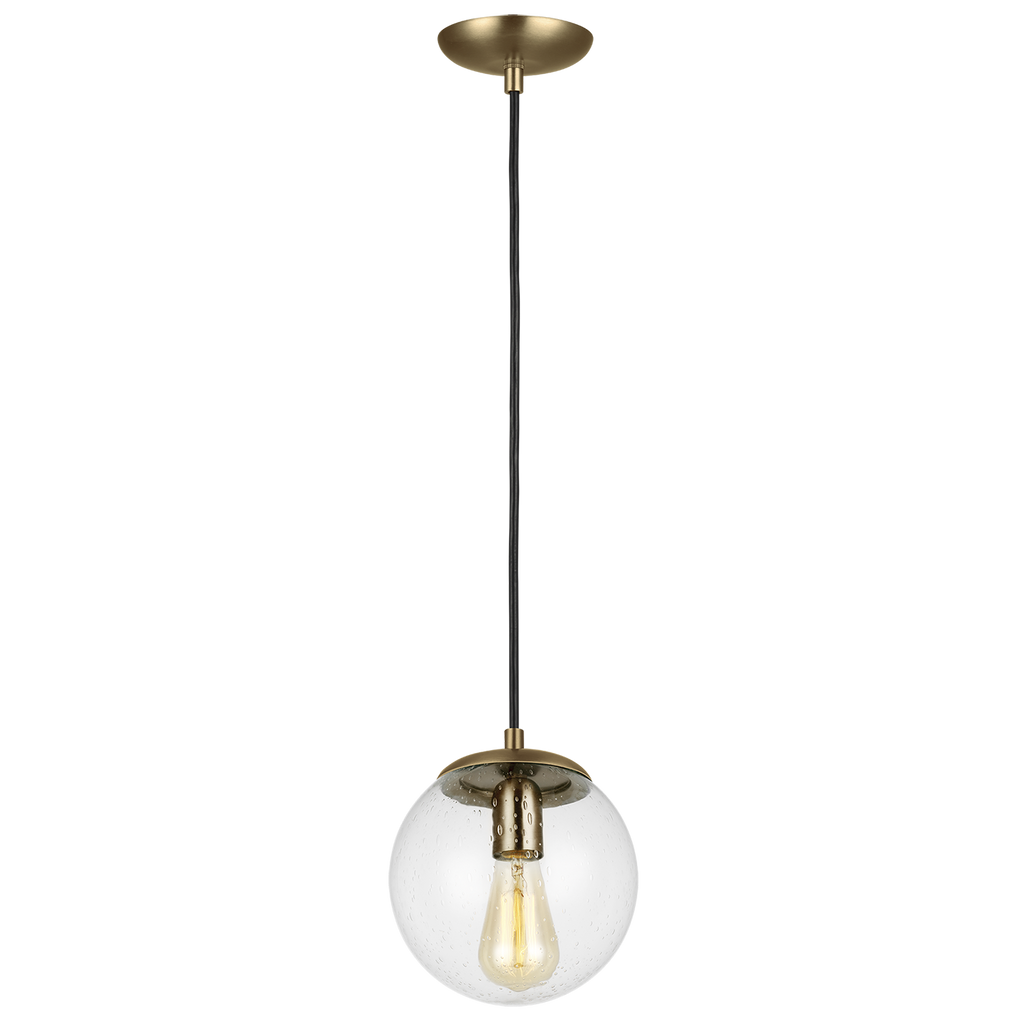 Leo Hanging Globe Small Pendant | Satin Brass | Clear Seeded Glass Bulb(s) Not Included