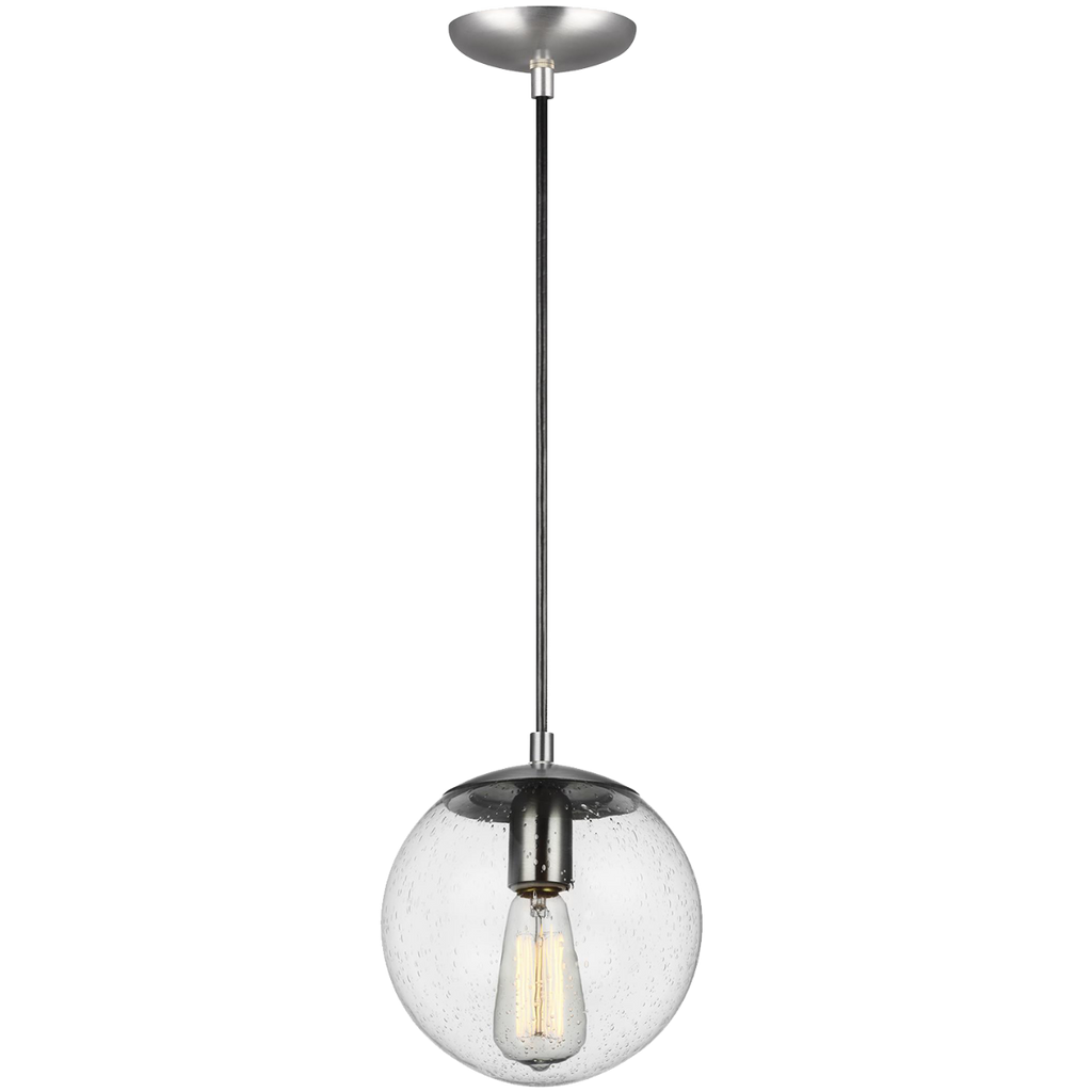 Leo Hanging Globe Small Pendant | Satin Aluminum | Clear Seeded Glass Bulb(s) Included