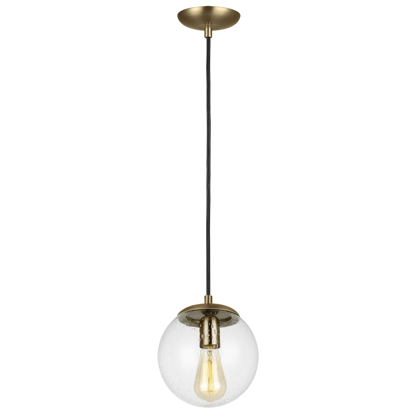 Leo Hanging Globe Small Pendant | Satin Brass | Clear Seeded Glass Bulb(s) Included