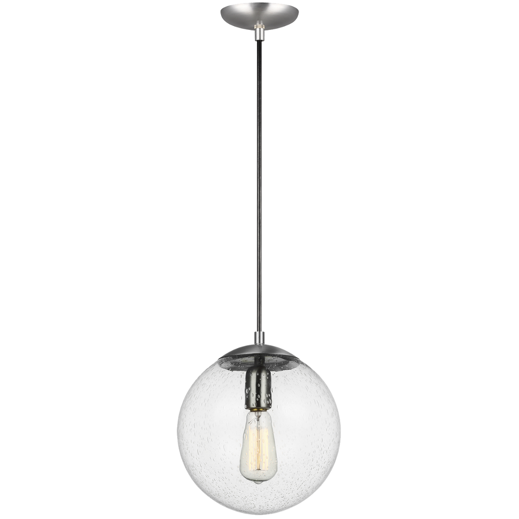 Leo Hanging Globe Medium Pendant | Satin Aluminum | Clear Seeded Glass Bulb(s) Not Included