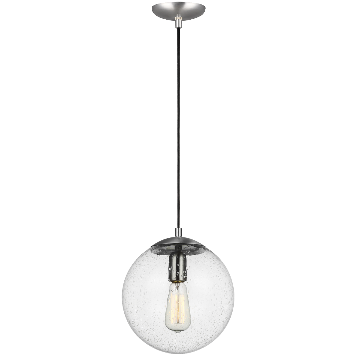 Leo Hanging Globe Medium Pendant | Satin Aluminum | Clear Seeded Glass Bulb(s) Not Included