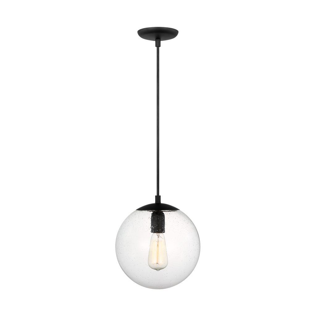 Leo Hanging Globe Medium Pendant | Midnight Black | Clear Seeded Glass Bulb(s) Not Included