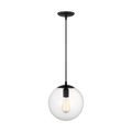 Leo Hanging Globe Medium Pendant | Midnight Black | Clear Seeded Glass Bulb(s) Not Included