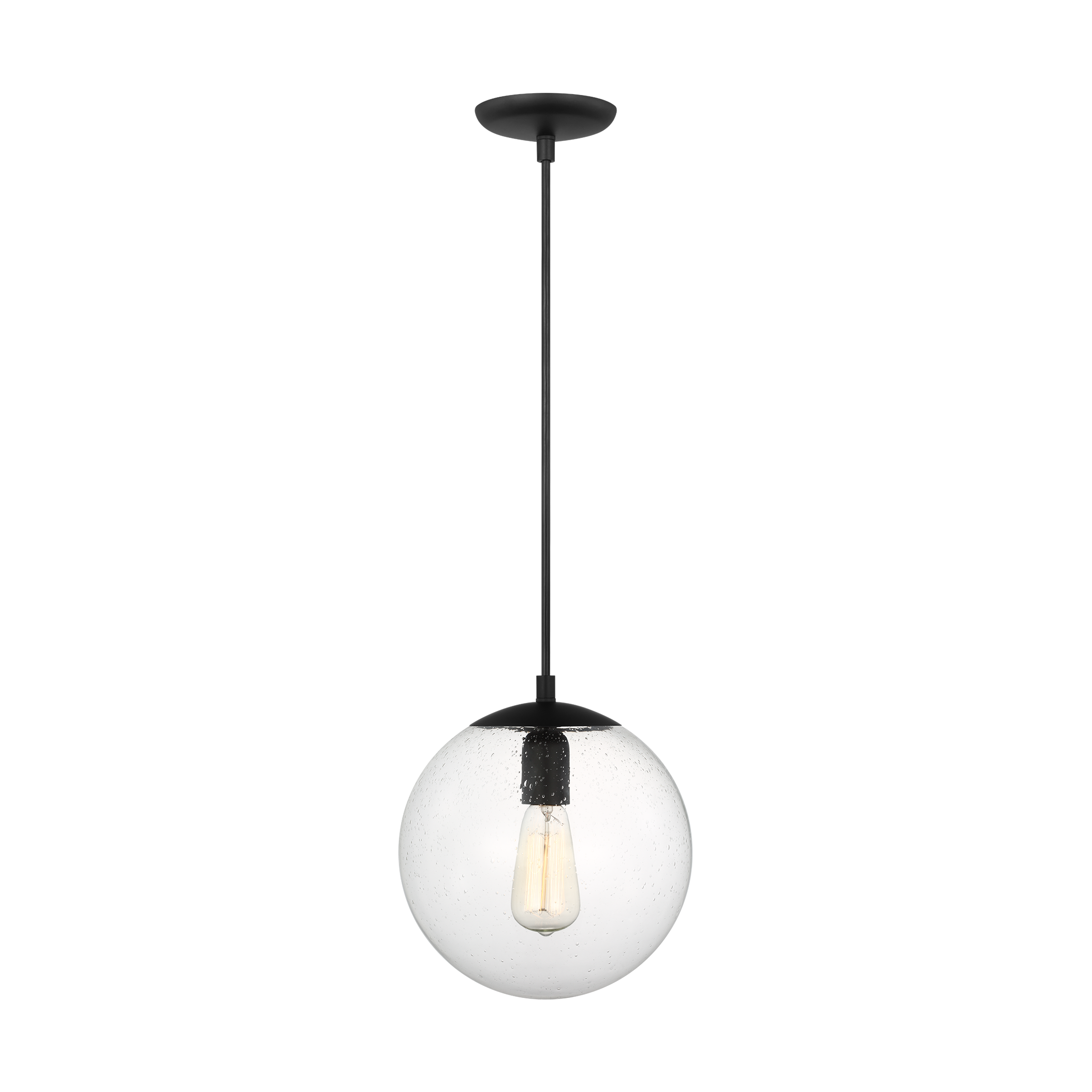 Leo Hanging Globe Medium Pendant | Midnight Black | Clear Seeded Glass Bulb(s) Not Included