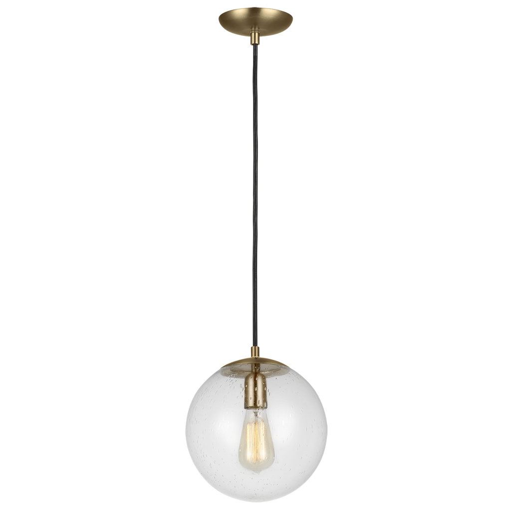 Leo Hanging Globe Medium Pendant | Satin Brass | Clear Seeded Glass Bulb(s) Included