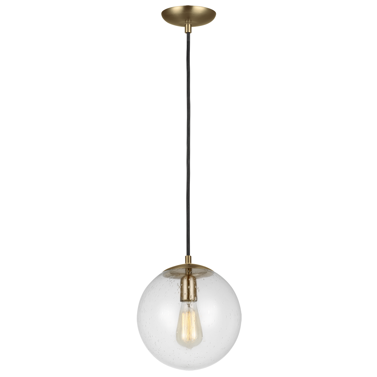 Leo Hanging Globe Medium Pendant | Satin Brass | Clear Seeded Glass Bulb(s) Included