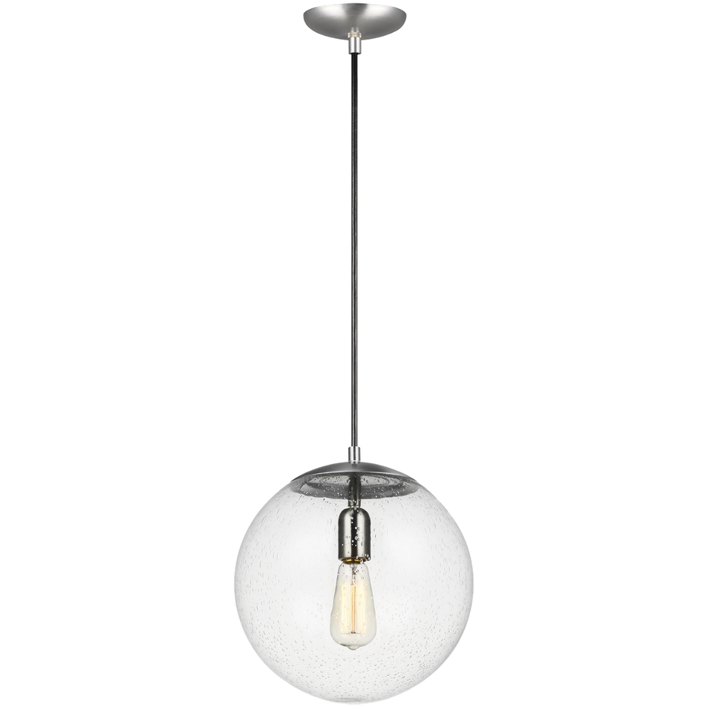 Leo Hanging Globe Large Pendant | Satin Aluminum | Clear Seeded Glass Bulb(s) Not Included