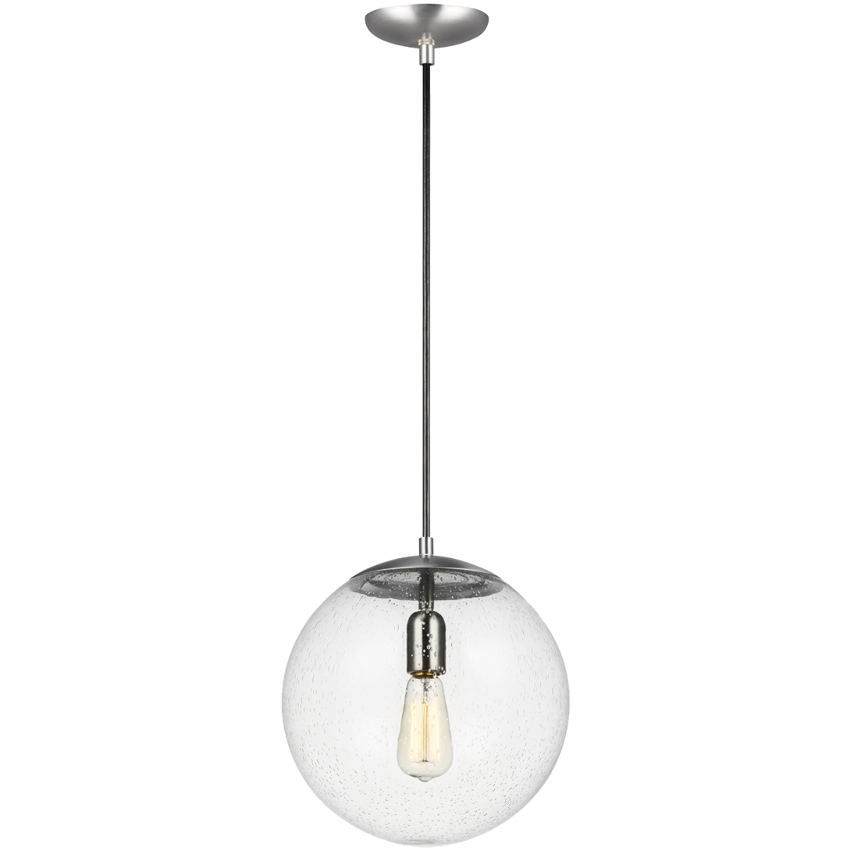 Leo Hanging Globe Large Pendant | Satin Aluminum | Clear Seeded Glass Bulb(s) Not Included