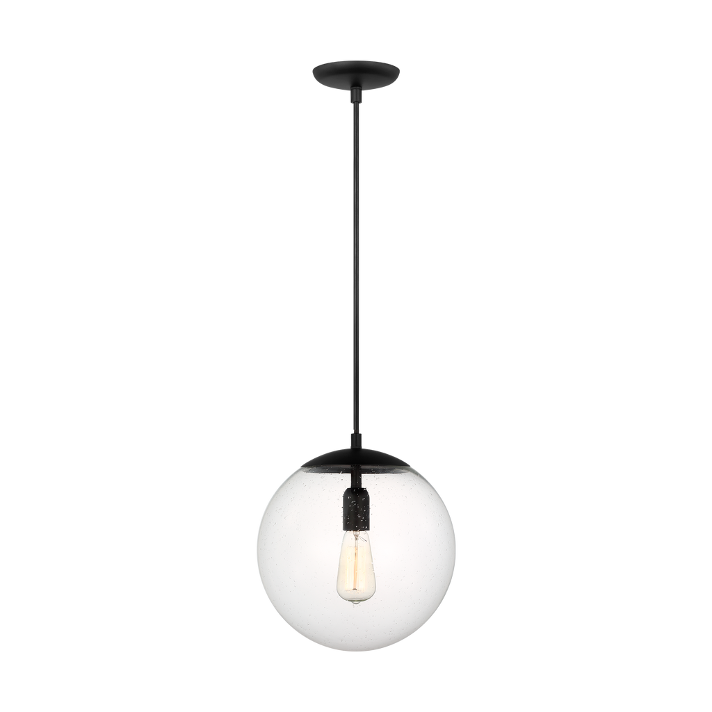 Leo Hanging Globe Large Pendant | Midnight Black | Clear Seeded Glass Bulb(s) Not Included