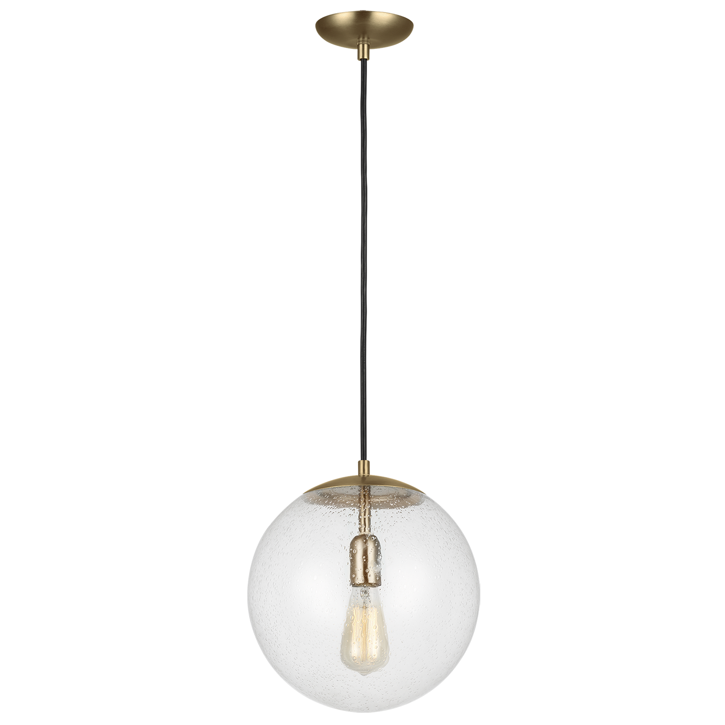 Leo Hanging Globe Large Pendant | Satin Brass | Clear Seeded Glass Bulb(s) Not Included