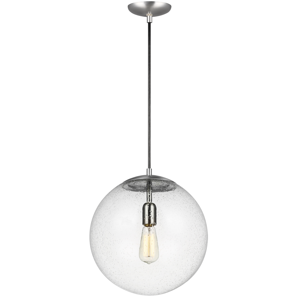 Leo Hanging Globe XL Pendant | Satin Aluminum | Clear Seeded Glass Bulb(s) Not Included