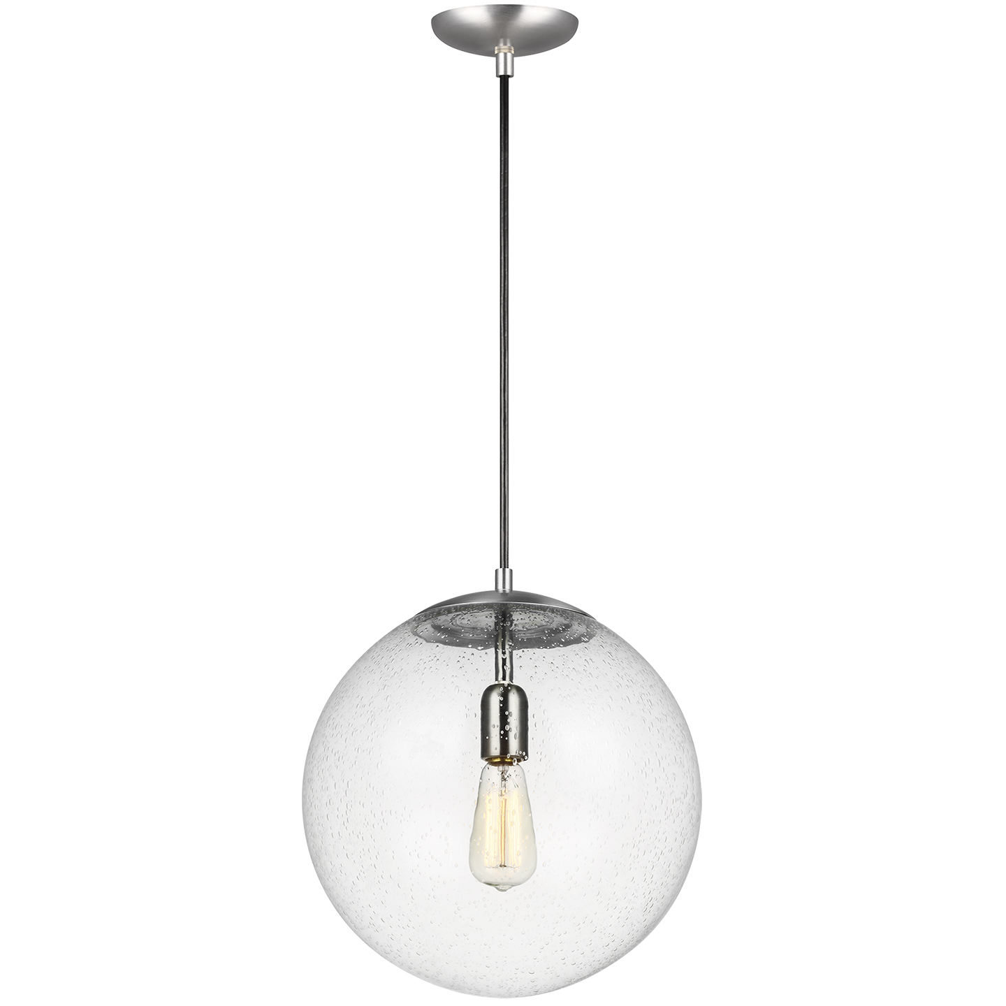 Leo Hanging Globe XL Pendant | Satin Aluminum | Clear Seeded Glass Bulb(s) Not Included