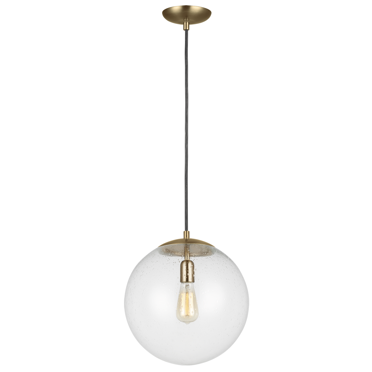 Leo Hanging Globe XL Pendant | Satin Brass | Clear Seeded Glass Bulb(s) Not Included