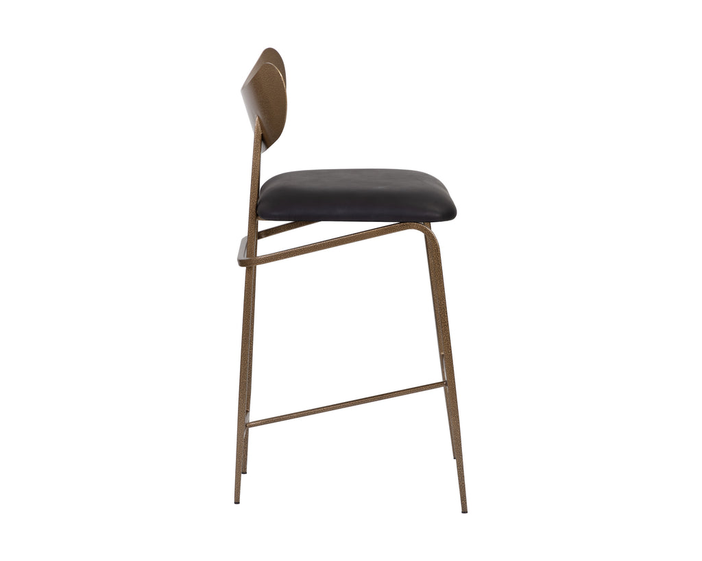 Gibbons Counter Stool - Antique Brass - Charcoal Black Leather
