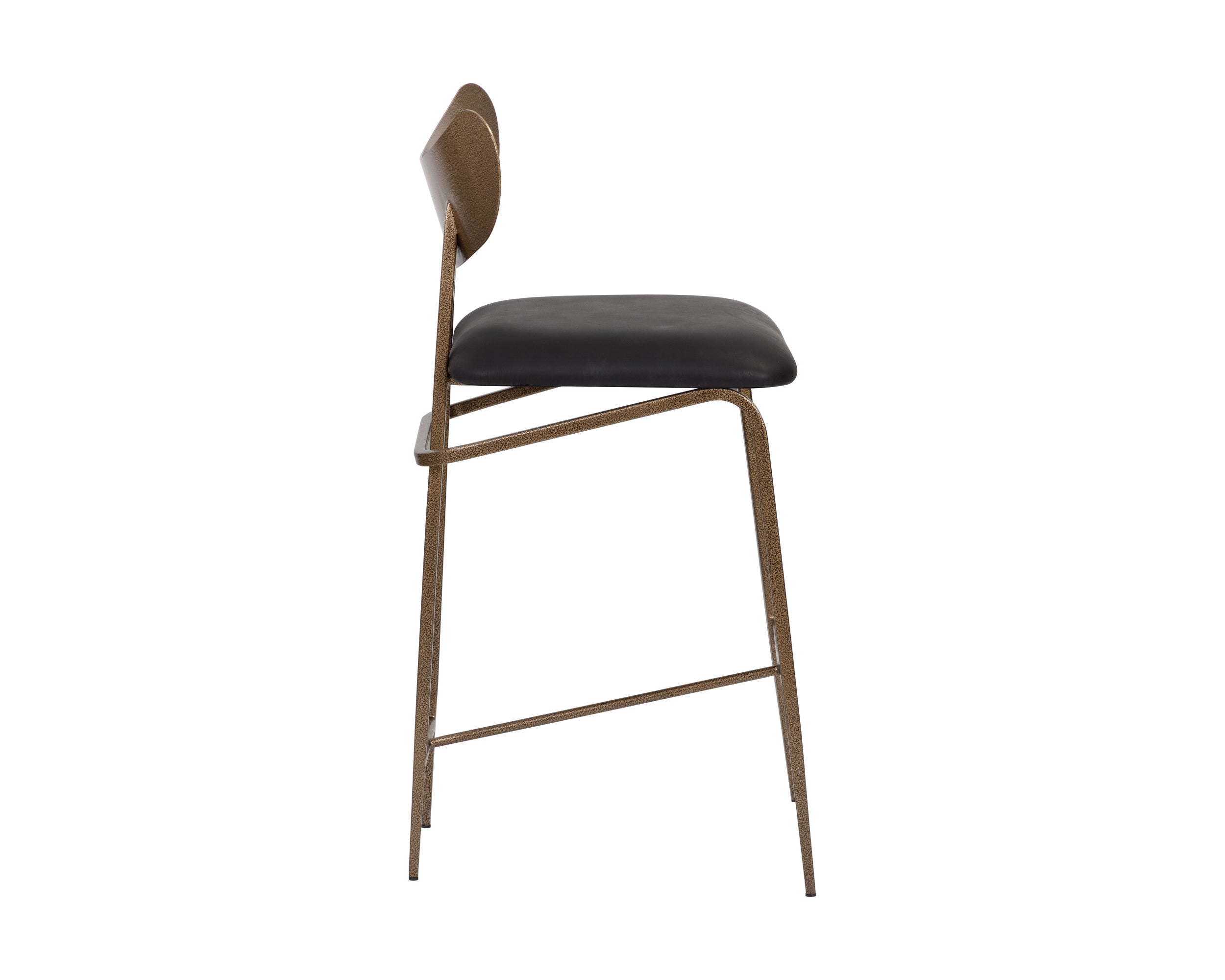 Gibbons Counter Stool - Antique Brass - Charcoal Black Leather