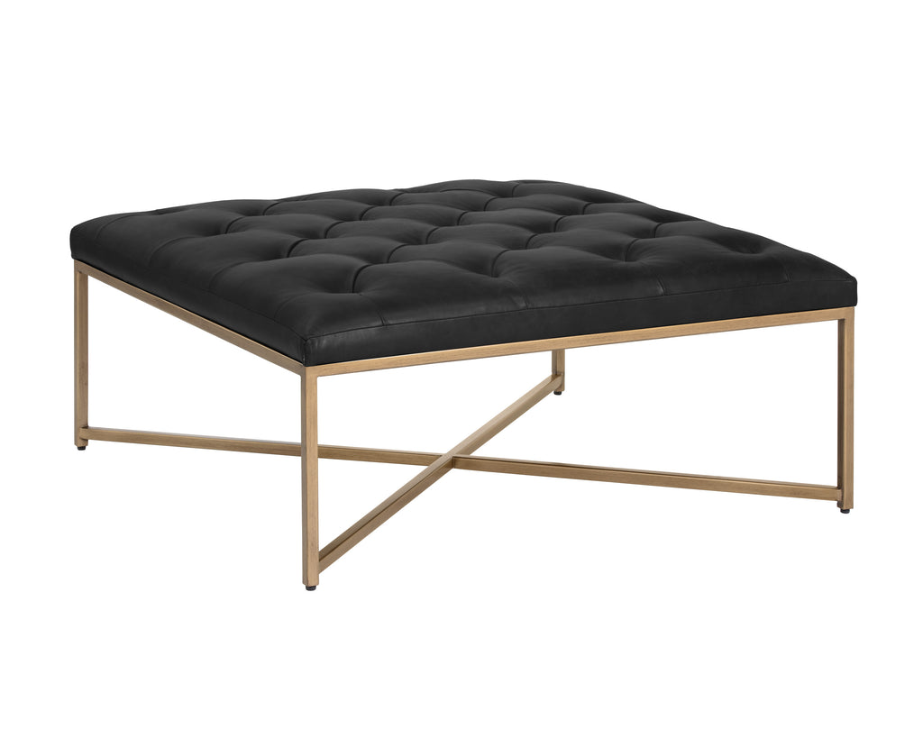 Endall Ottoman - Antique Brass - Vintage Black Night Leather