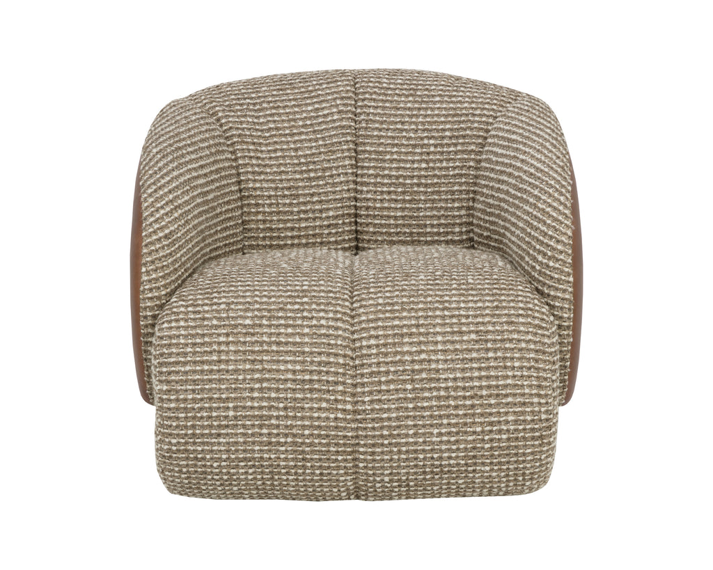 Camie Swivel Lounge Chair - Torched Meringue / Cognac Leather