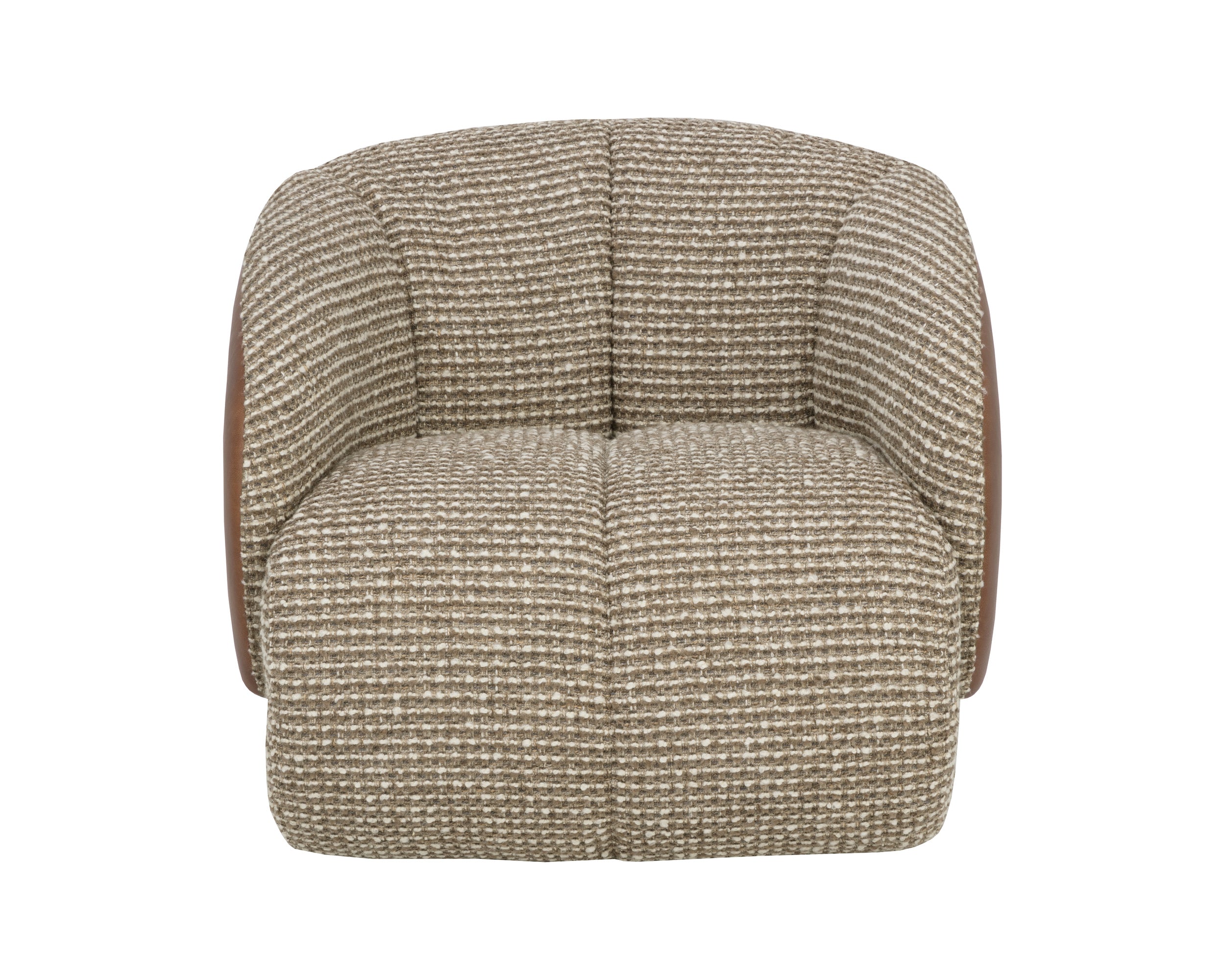 Camie Swivel Lounge Chair - Torched Meringue / Cognac Leather