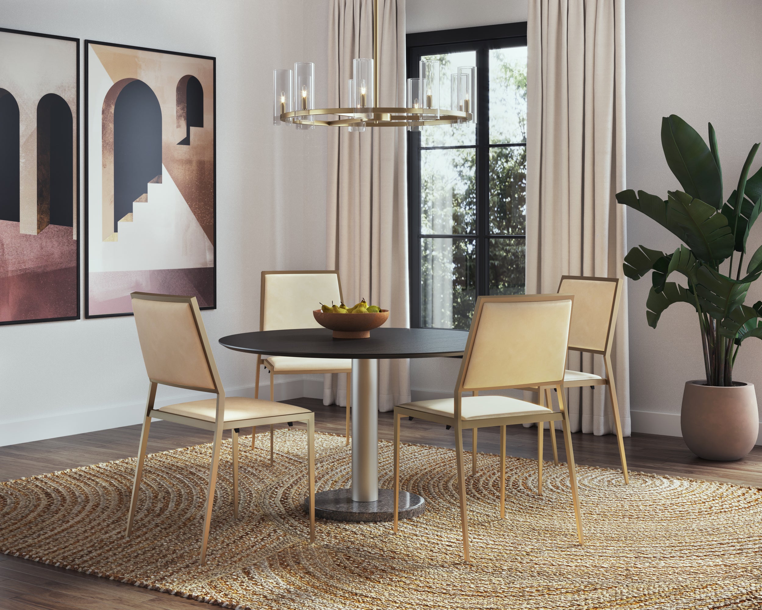 Monaco Dining Table - Gold - Grey Marble / Charcoal Grey - 48"